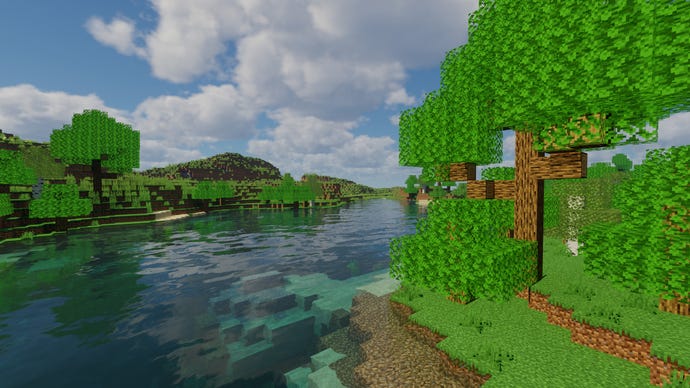 A close-up of a river in Minecraft.