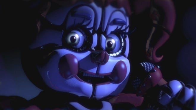 Circus Baby holds a microphone