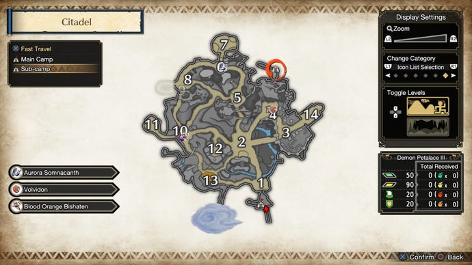 The location of the Citadel sub-camp in Monster Hunter Rise: Sunbreak