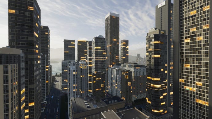 A series of skyscrapers from Cities: Skylines 2