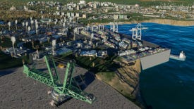 A port under construction in Cities: Skylines 2.