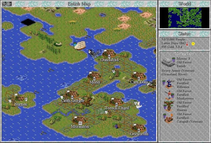 A map of islands in Civilization II