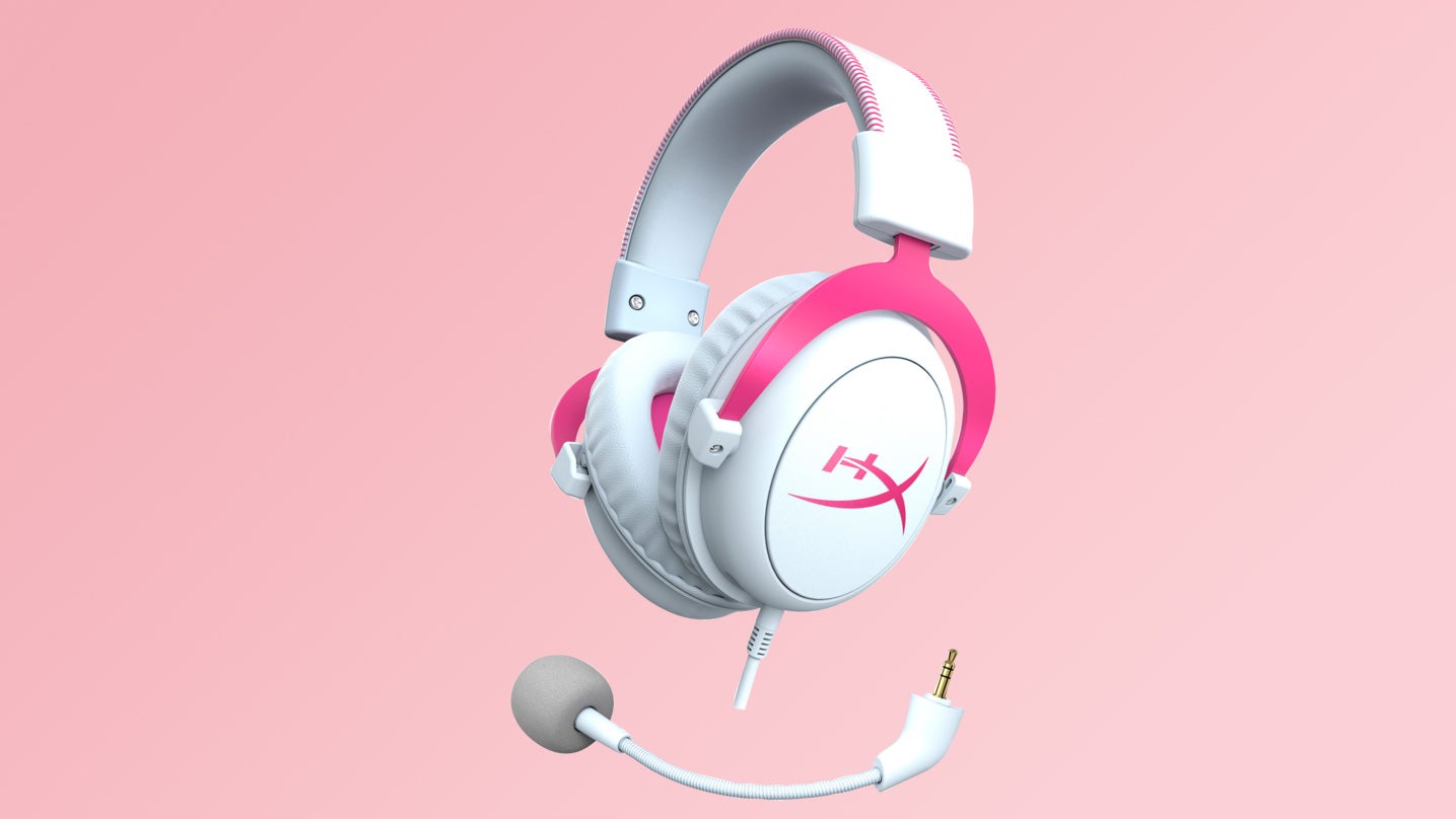 Pink and white online headset