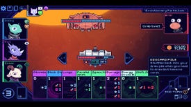 A space ship fights a giant orange crab in Cobalt Core