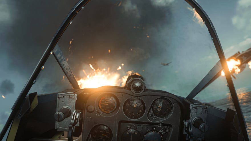 The view from the cockpit of a plane in Call Of Duty: Vanguard.