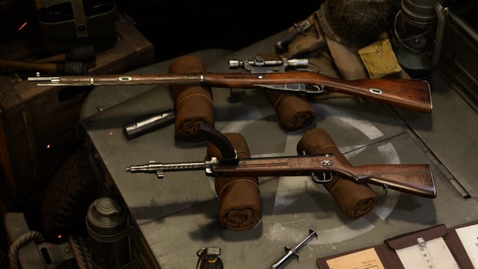 the 3-Line Rifle lying next to the Type 100 SMG in the Gunsmith screen of Call Of Duty: Vanguard.