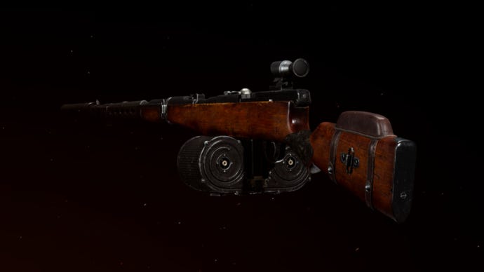 Close-up of a modified Automaton in the COD Vanguard gunsmith weapon preview. Dark background with subtle red hue in lower left corner