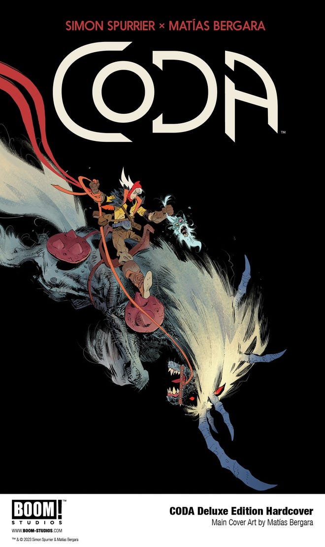 Black cover featuring a character riding a large beast