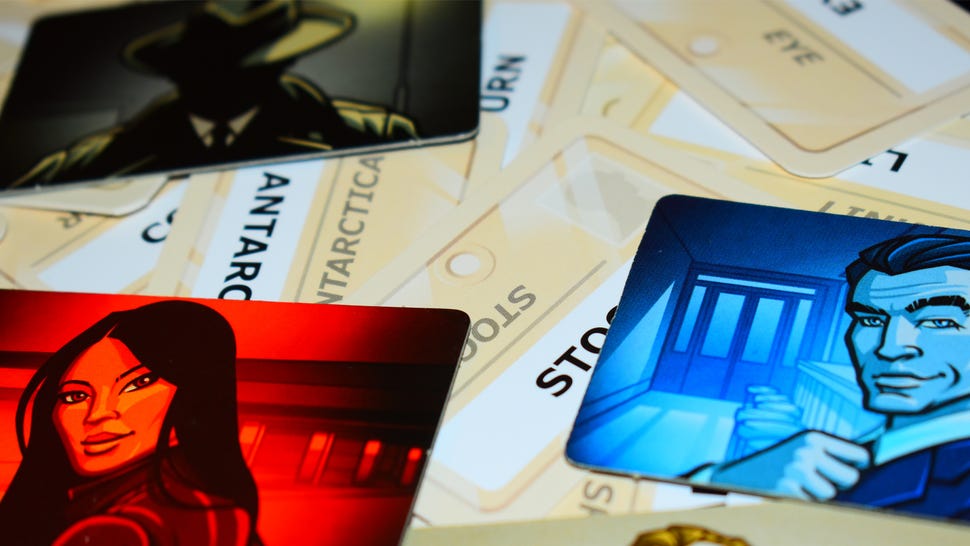 Codenames board game cards and spy tiles