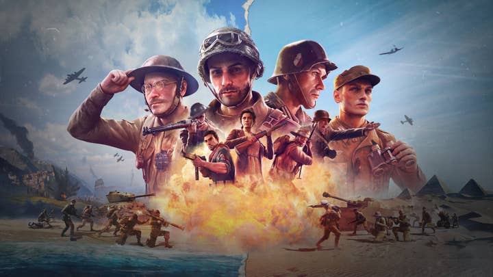 Company of Heroes 3 key art shows soldiers on a beach landing backdrop with an obligatory explosion