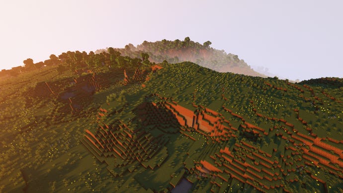 Bird's eye view of a plains landscape in Minecraft.
