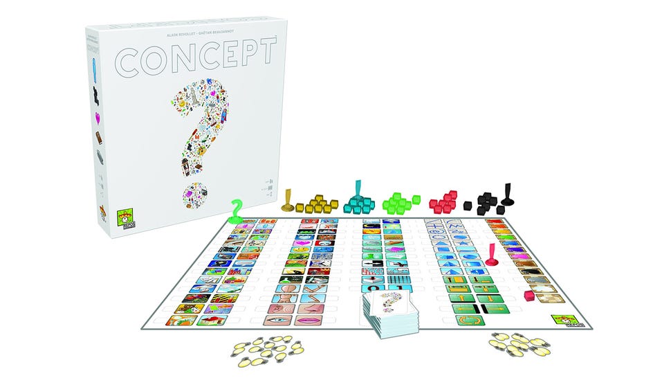 Concept party board game box and gameplay layout