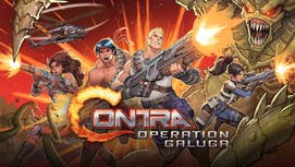 2D art for Contra Operation Galgua showing multiple soldiers fighting off alien enemies.