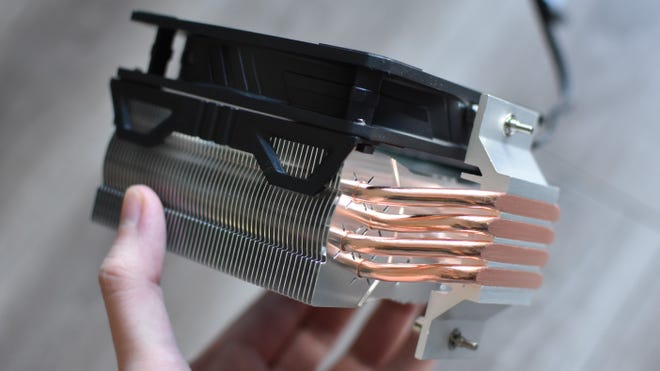 A side view of the Cooler Master Hyper 212 Evo V2 CPU cooler.