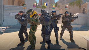 A team of five operators huddle together at the end of a match in Counter-Strike 2
