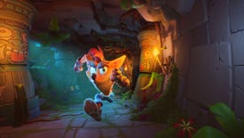 Crash Bandicoot running through a tunnel in a Crash Bandicoot 4 screenshot.