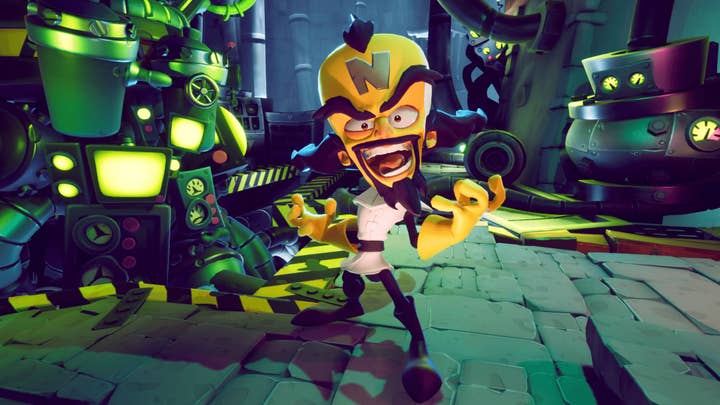 Crash Bandicoot 4 screen showing the villain Dr. Neo Cortex laughing maniacally