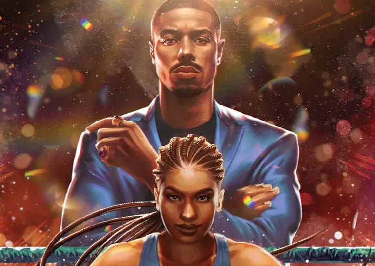 Illustrated cover featuring Adonis Creed and Amara Creed in the ring