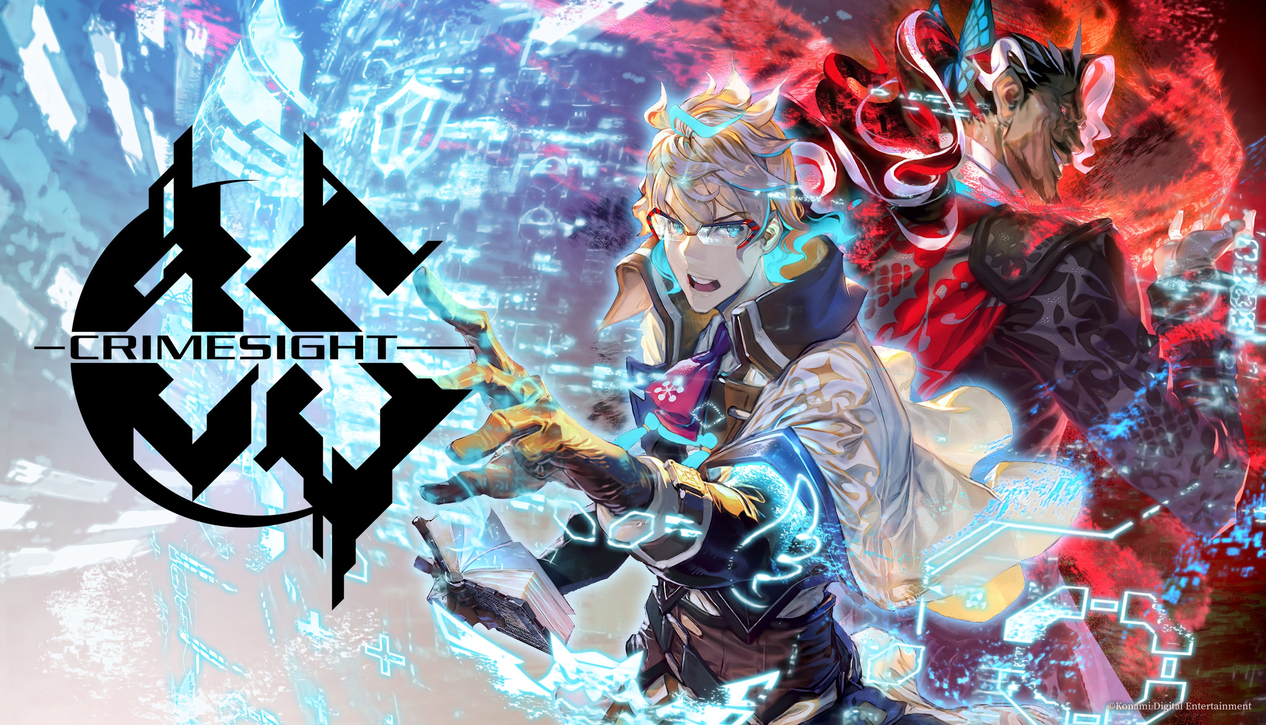 AI Sherlock and Moriarty stand back to back with the logo to their side