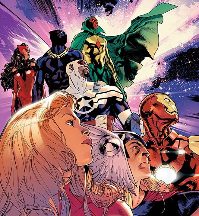 Cropped cover featuring the Avengers all looking to the right