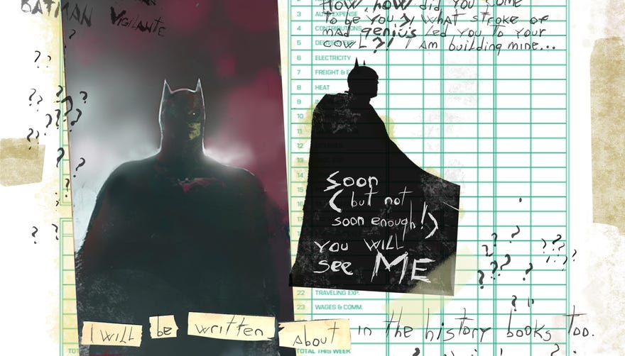 Cropped interior journal page featuring cut out images of Batman