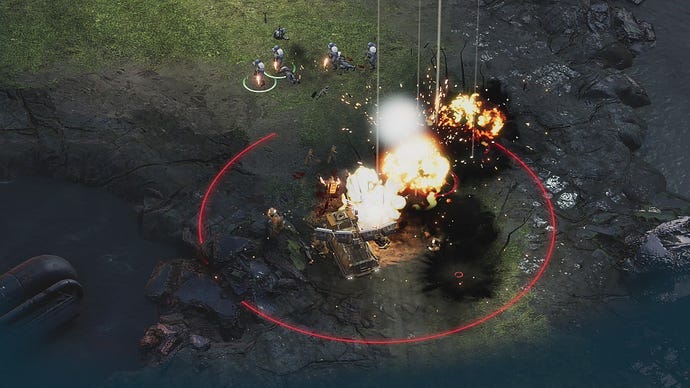Enemy fire rains down with a Cardinal Ability in Crossfire: Legion