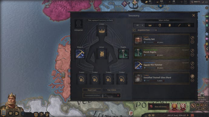 The inventory system screen for Crusader Kings 3