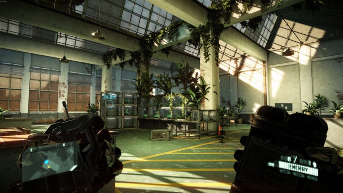 A lab full of plants and alien biotech in Crysis 2.