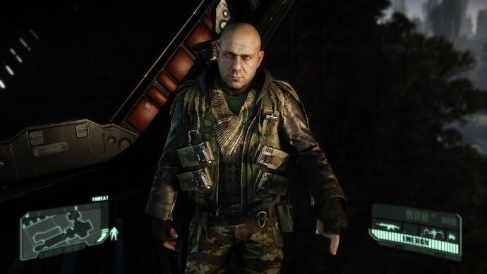 Crysis 3's Psycho glumly debates with Prophet.
