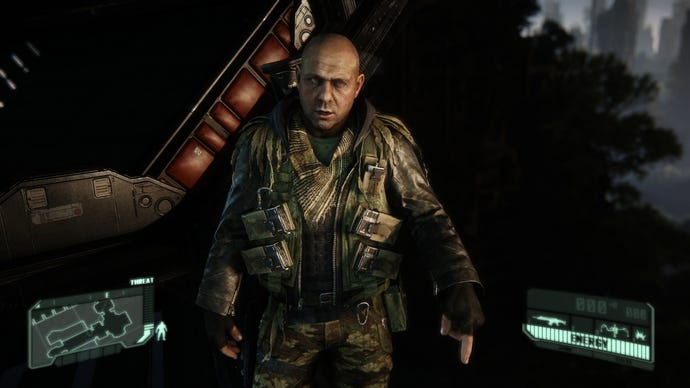 Crysis 3's Psycho glumly debates with Prophet.