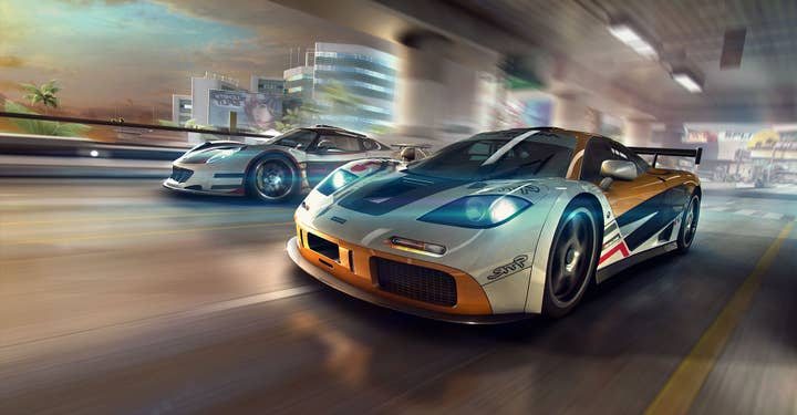 CSR Racing promotional image of cars racing