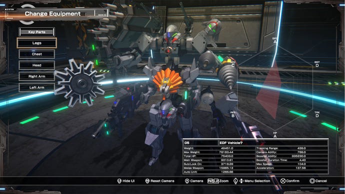 Custom Mech Wars' mech editor, showing a robot similar to Power Rangers' Wild Force Megazord under construction