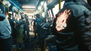 The metro from Cyberpunk 2077's E3 2018 trailer.