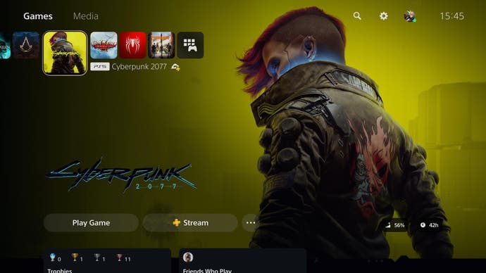 تعرض واجهة مستخدم PlayStation 5 شعار Cyberpunk وStreaming