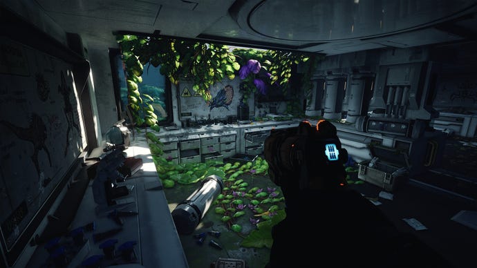 The player visits an overgrown lab in The Cycle: Frontier.
