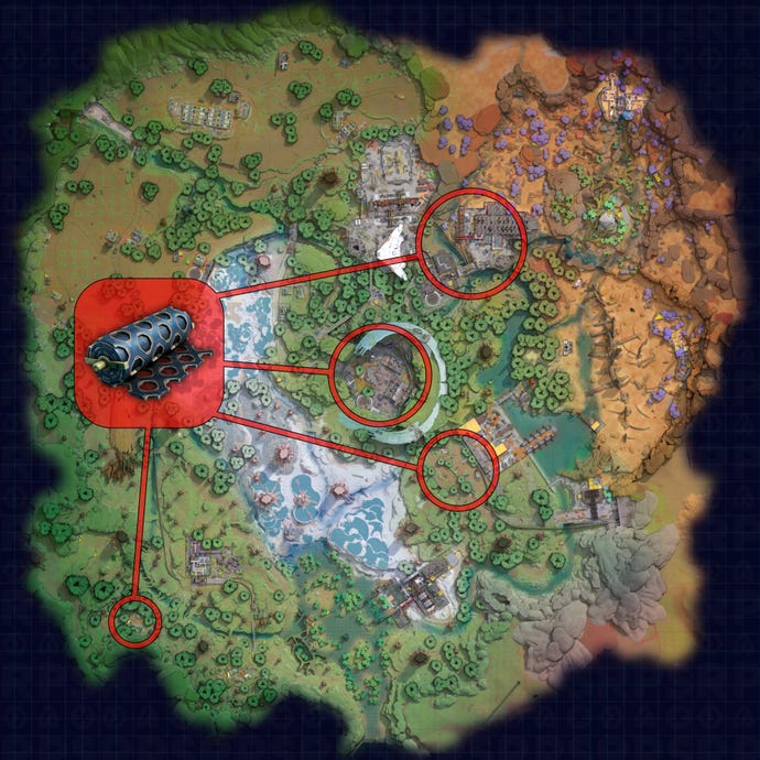 A map of Crescent Falls in The Cycle: Frontier, with the best locations to find Smart Mesh marked.