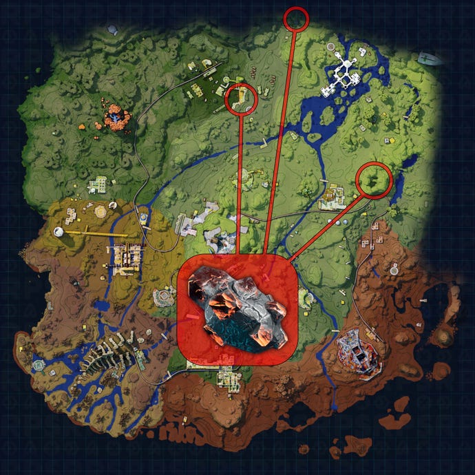 A map of Bright Sands in The Cycle: Frontier, with the best locations for finding Titan Ore marked.