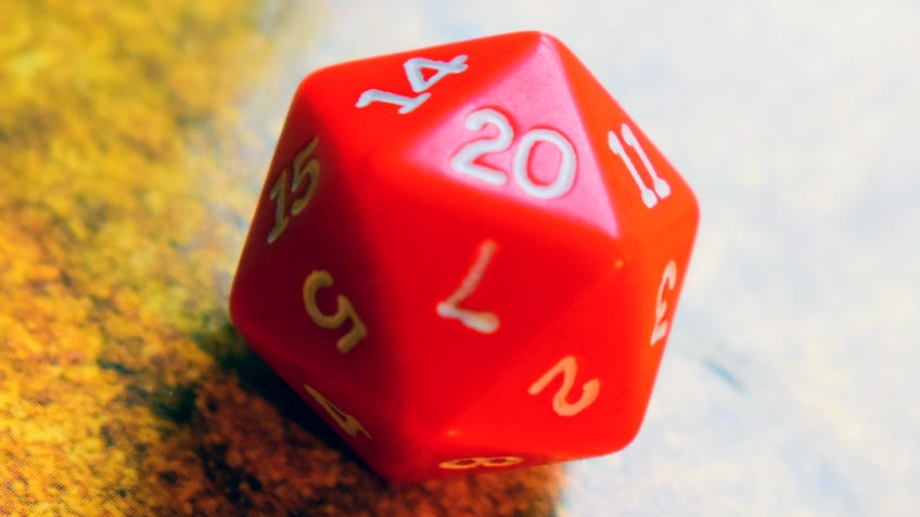 d20 20-sided die showing 20 result