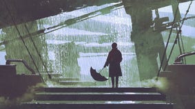 Artwork for the Daily Dread TRPG depicting someone waiting in the rain.