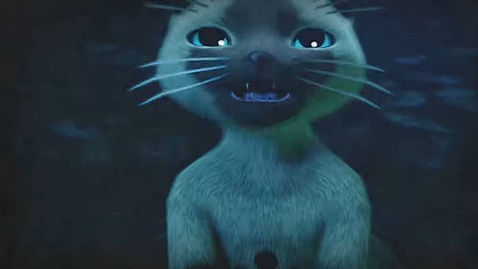 A palico looks at the Daimyo Hermitaur in fear