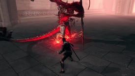 A screenshot from Dark Souls: Nightfall which shows the player slice a winged demon with a katana.