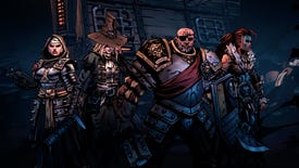 A group of rugged mercenaries in Darkest Dungeon 2