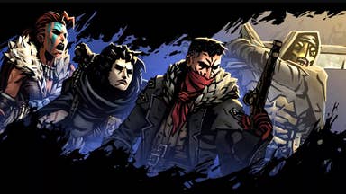 An illustrated image showing four characters in heroic poses, looking off to the right.