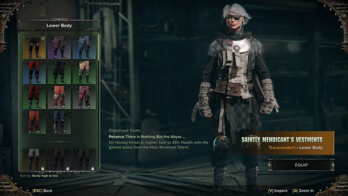 A Zealot with great trousers in a Warhammer 40,000: Darktide screenshot.