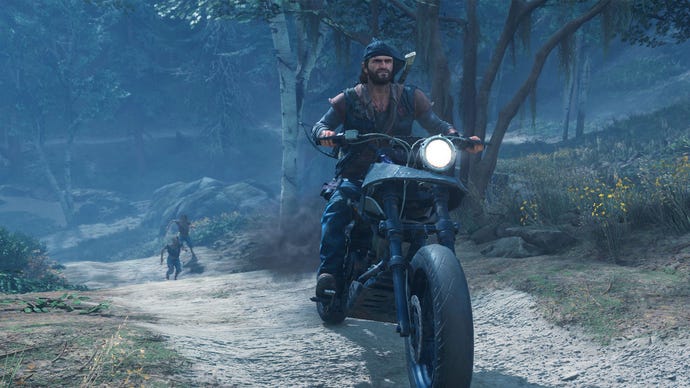 Deacon riding his motorbike in Days Gone