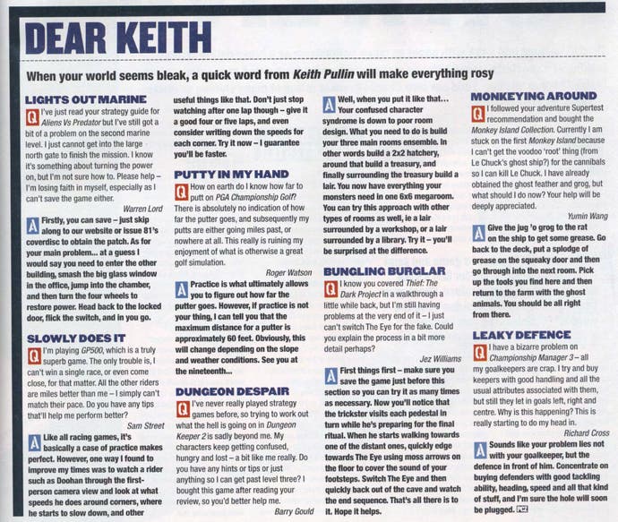 A page from the Dear Keith column in PC Zone