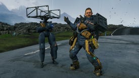 Sam points at his new Buddy Bot in Death Stranding Director's Cut