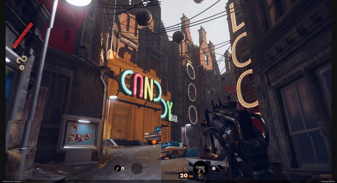 A comparison of Deathloop running with AMD FidelityFX Super Resolution versus Nvidia Image Scaling.