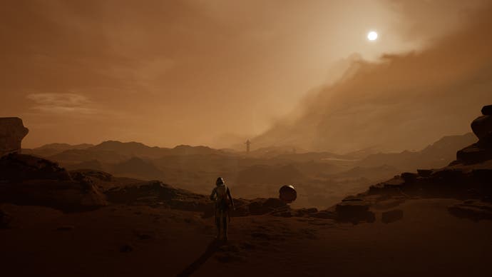 Deliver Us Mars - a cinematic shot of the protagonist from behind as she walks across Mars