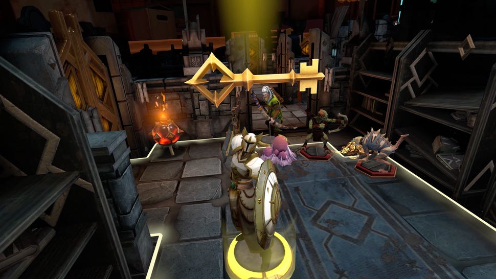 Screenshot of knight and key inside Resolution Game's Demeo VR title.